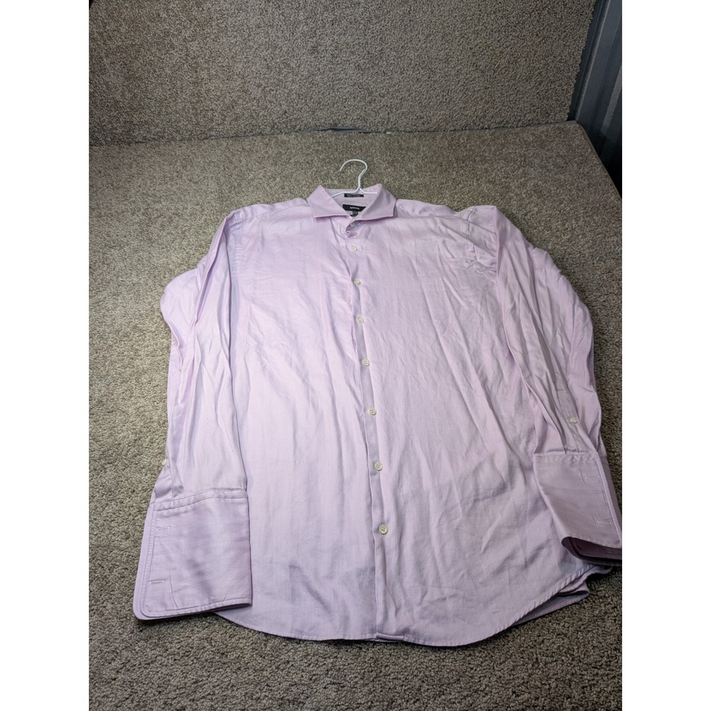 Sarar Mens Slim Fit Lavender Herringbone French Cuff Dress Shirt 17.5 34/35